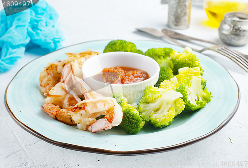 Image of fried shrimps with broccoli