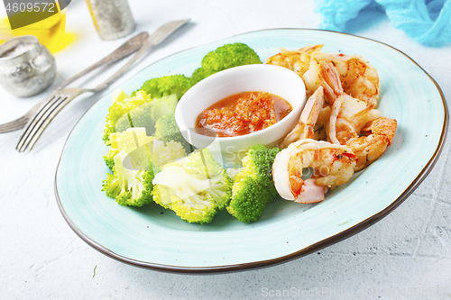 Image of fried shrimps with broccoli