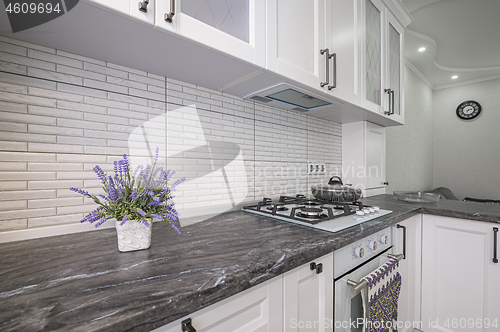 Image of Modern white kitchen interior