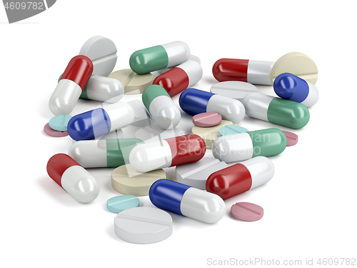 Image of Pile of medicaments on white background