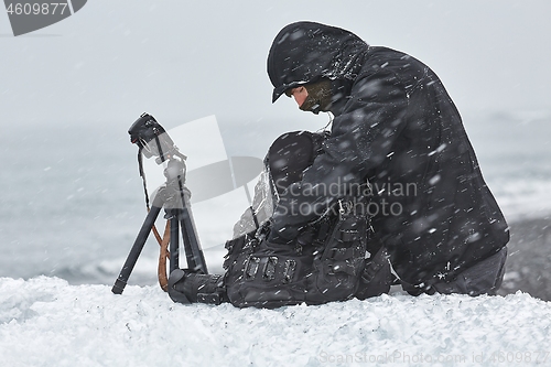 Image of Photo equipment in snow blizzard