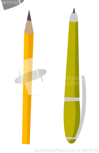 Image of Green pen and yellow pencil vector illustration.