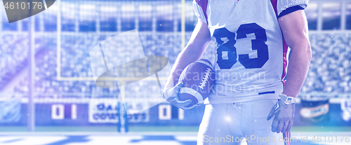 Image of closeup American Football Player isolated on big modern stadium