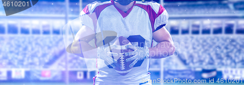 Image of closeup American Football Player isolated on big modern stadium