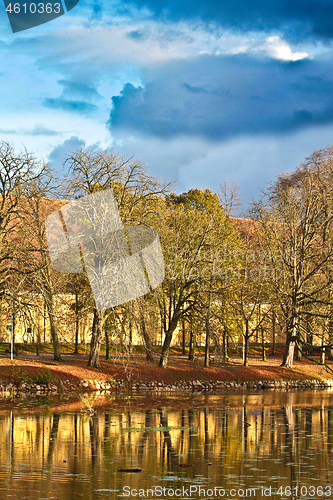 Image of reflection on a lake in autumn in Denmark