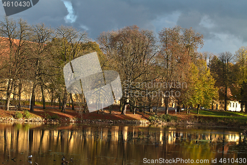 Image of reflection on a lake in autumn in Denmark