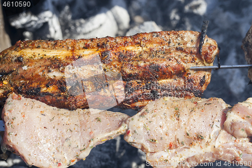 Image of Raw and fried pork meat