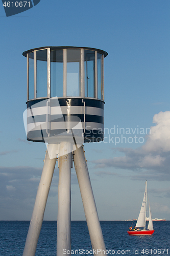 Image of Lifeguard towers at a beach in Denmark