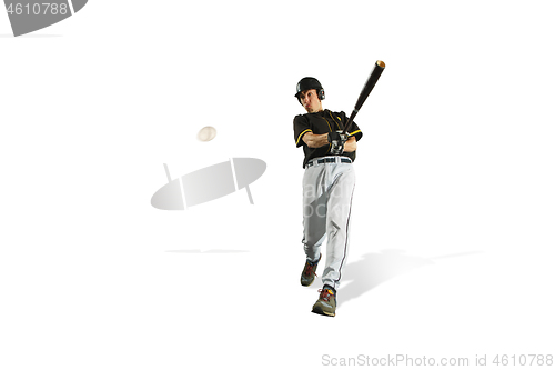 Image of one caucasian man baseball player playing in studio