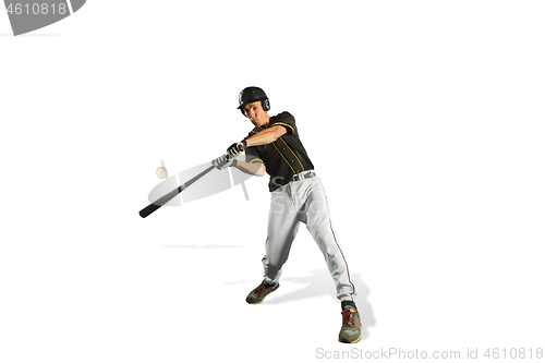 Image of one caucasian man baseball player playing in studio