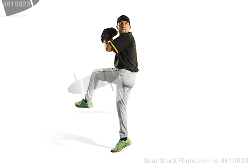 Image of one caucasian man baseball player playing in studio