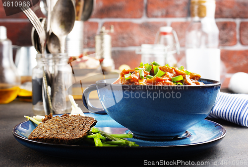 Image of fried cabbage with meat