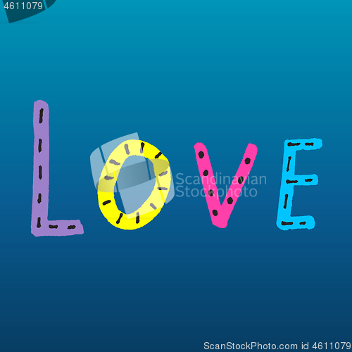 Image of Word LOVE from colorful letters on blue gradient background