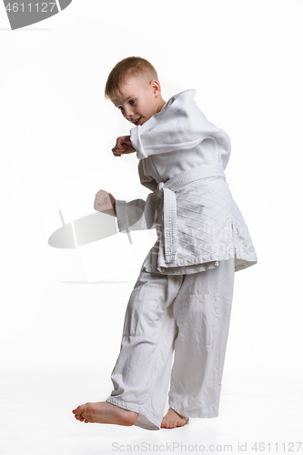 Image of Judo boy practicing to do a sweep