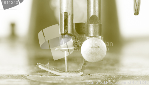 Image of Antique, vintage sewing machine close-up