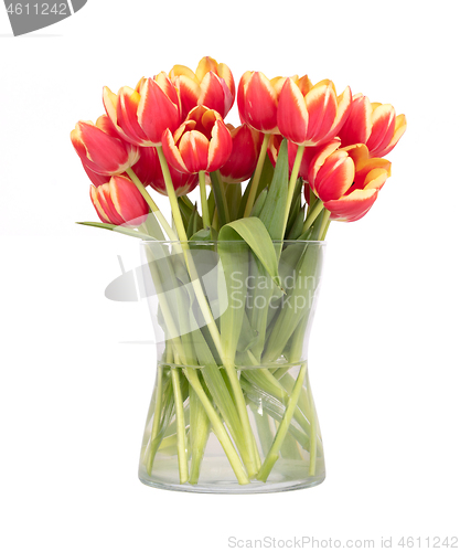 Image of Red and yellow tulips in a vase