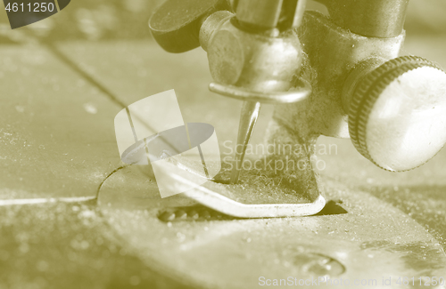 Image of Antique, vintage sewing machine close-up