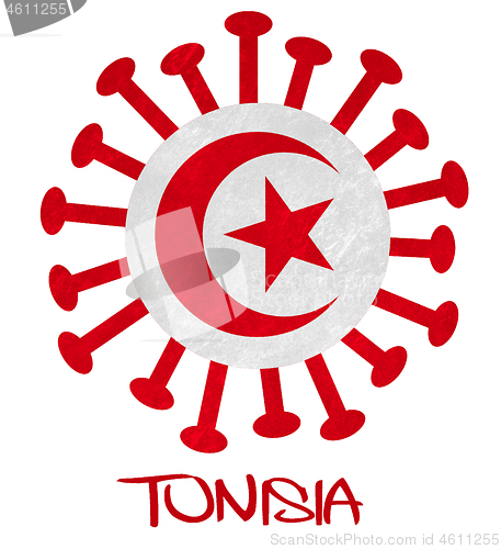 Image of The Tunisian national flag with corona virus or bacteria