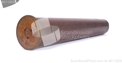 Image of Used artillery shell isolated on white background, ww2