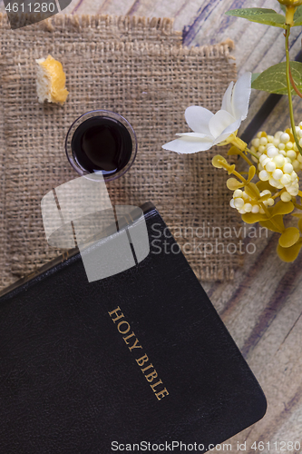 Image of Taking communion and Lord Supper concept with Holy Bible