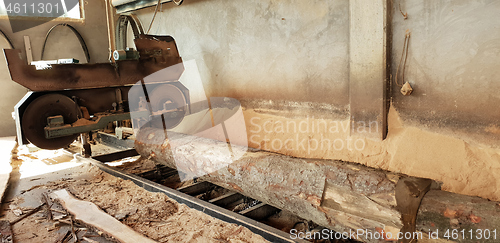 Image of Sawing timber of machining logs in sawmill 