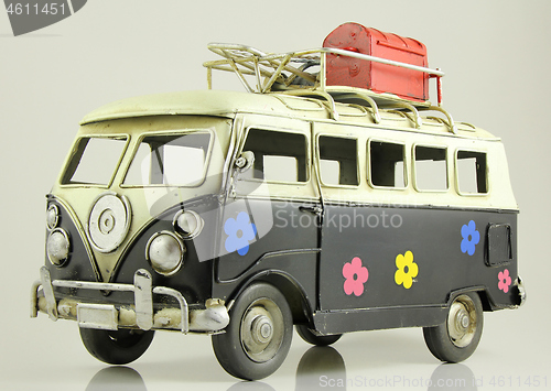 Image of Vintage miniature Hippie Bus Van Toy truck for travel 