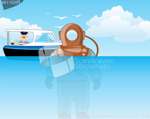 Image of Vector illustration of the cartoon diver in water