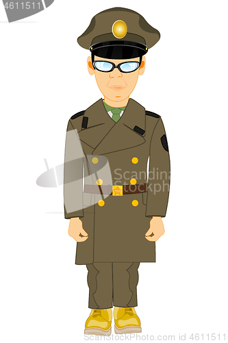 Image of Military in overcoat on white background is insulated