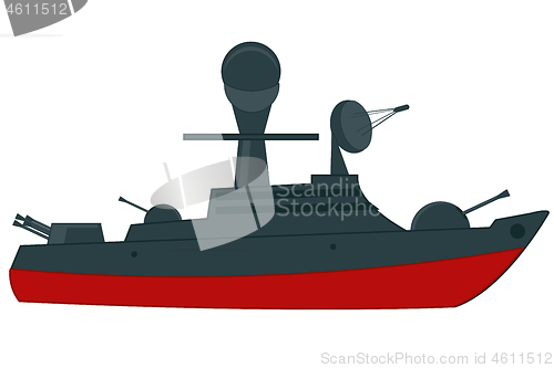 Image of Vector illustration of the military cruiser with weapon