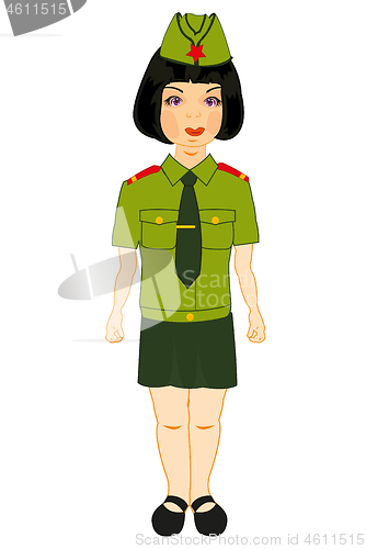 Image of Girl military on white background is insulated