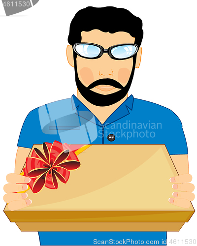 Image of Vector illustration young men with gift by box in hand