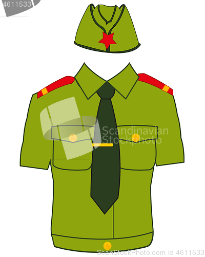 Image of Shirt and oversea cap military on white background is insulated