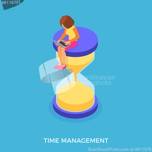 Image of time management with girl and hourglass