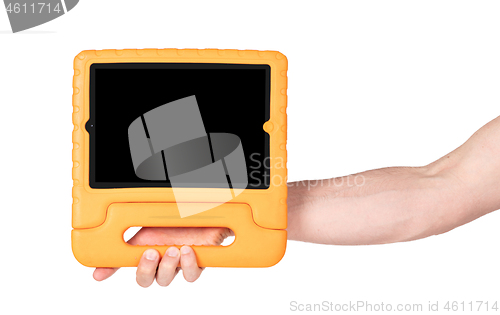 Image of Tablet in a bright cover, designed for children