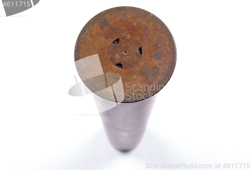 Image of Used artillery shell isolated on white background, ww2