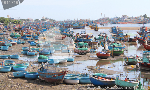 Image of Colorful fishing boats on the beach 