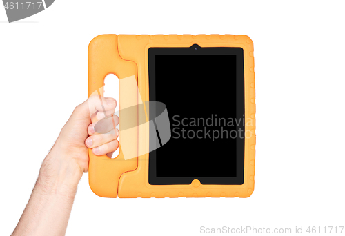 Image of Tablet in a bright cover, designed for children