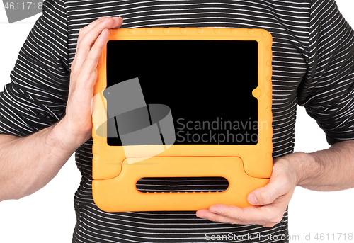 Image of Tablet in a bright cover, designed for children