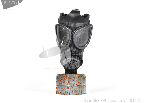 Image of Vintage gasmask isolated on white - Rusted filter