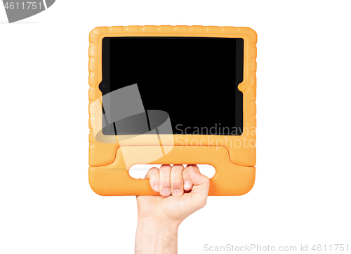 Image of Tablet in a bright cover, designed for children