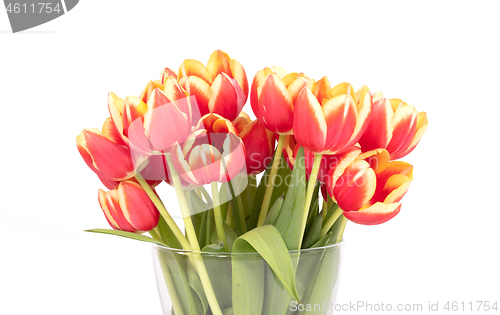 Image of Red and yellow tulips in a vase