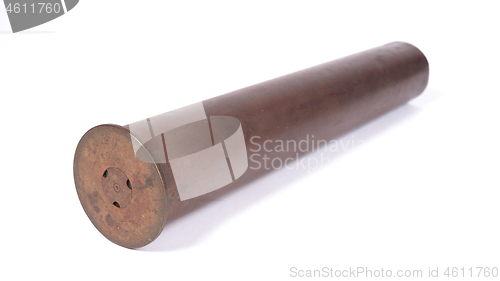 Image of Used artillery shell isolated on white background, ww2