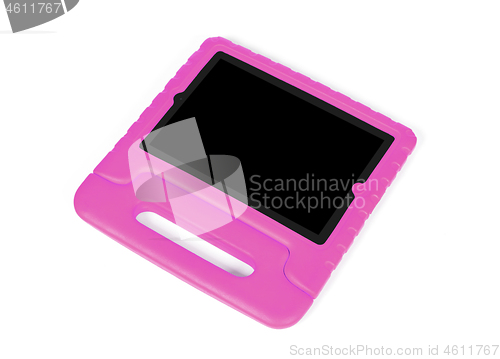 Image of Tablet in a bright cover, designed for children