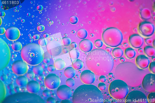 Image of Defocused pink and blue abstract background picture made with oil, water and soap