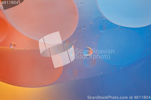 Image of Orange and blue abstract background picture made with oil, water and soap