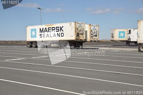 Image of Container carrier trailers parked