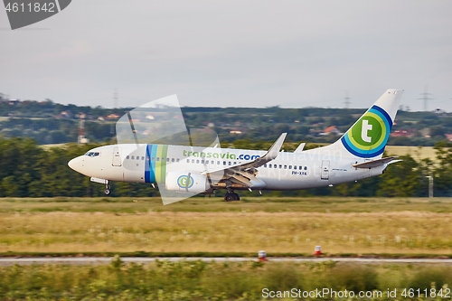 Image of Plane landing at an airport