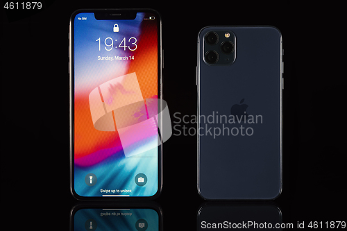 Image of iPhone XS Max and iPhone 11 Pro on black