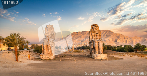 Image of Colossi of Memnon at sunset