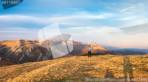 Image of Tourist in mountains